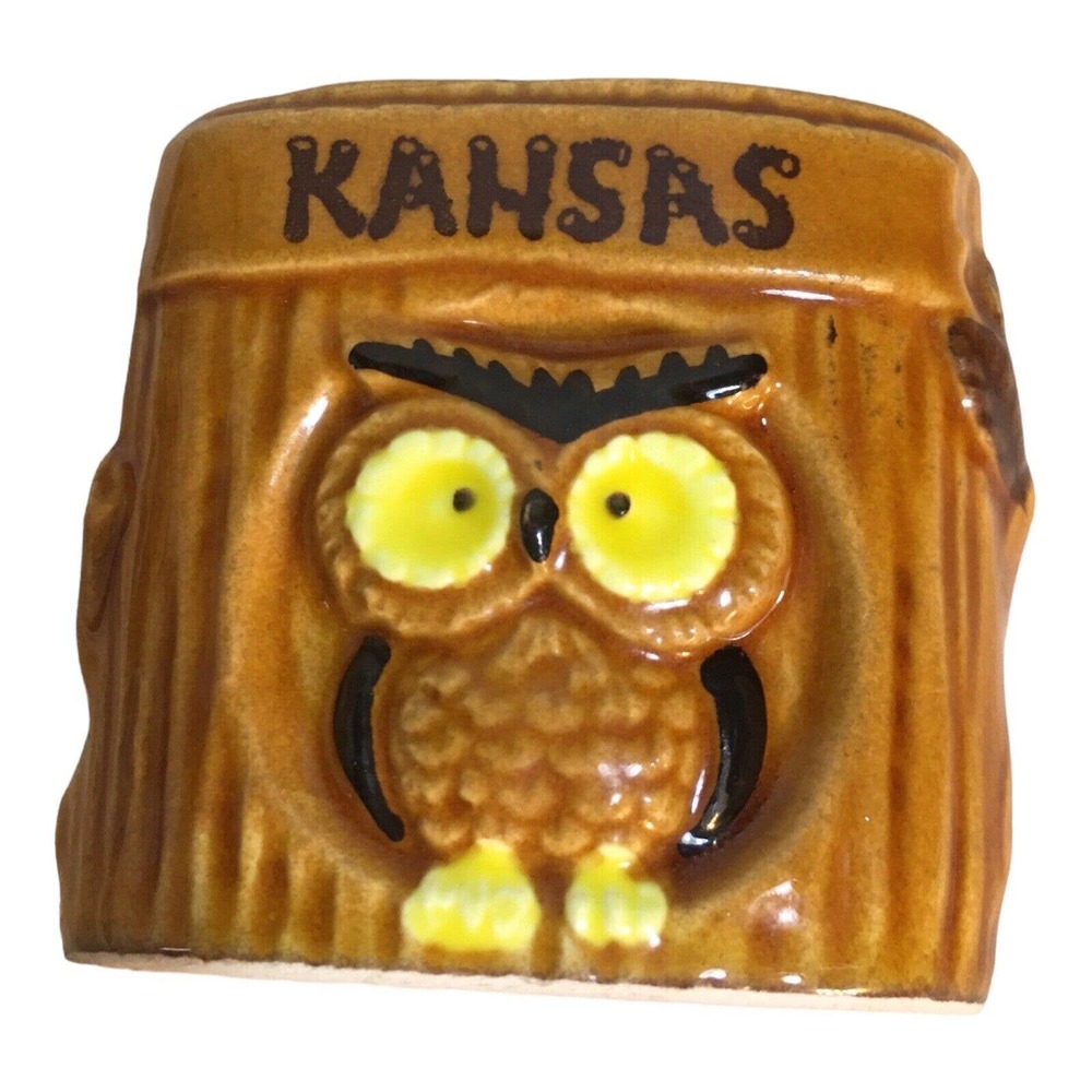 Vintage Japan Kansas Owl Souvenir Toothpick Holder 2”